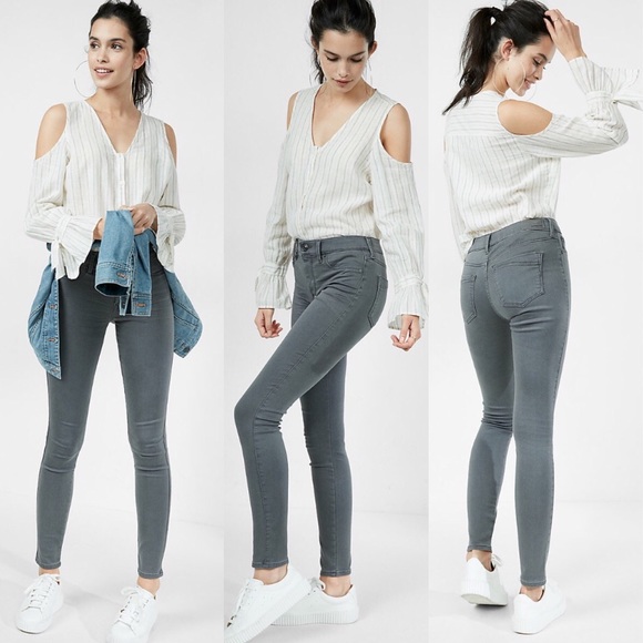 Express Gray Mid Rise Stretch + Jean Leggings - Picture 2 of 3